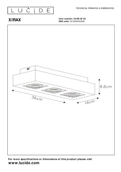 Lucide XIRAX - Deckenstrahler - LED Dim to warm - GU10 - 3x5W 2200K/3000K - Schwarz - technisch